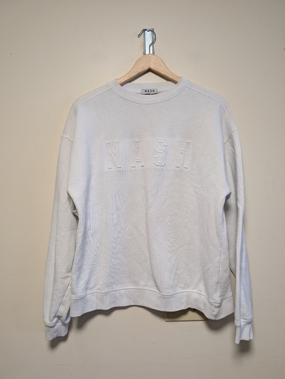 NASH White Embroidered Logo Crewneck Sweatshirt M/L Minimalist Pullover